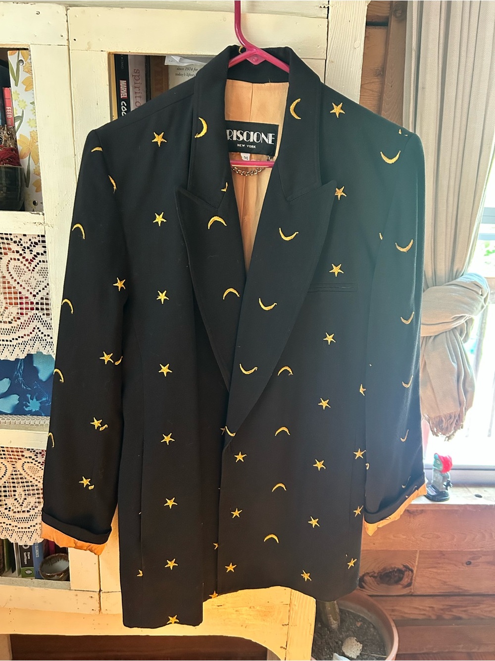 Riscione Black Blazer with Gold Moon & Star Embroidery